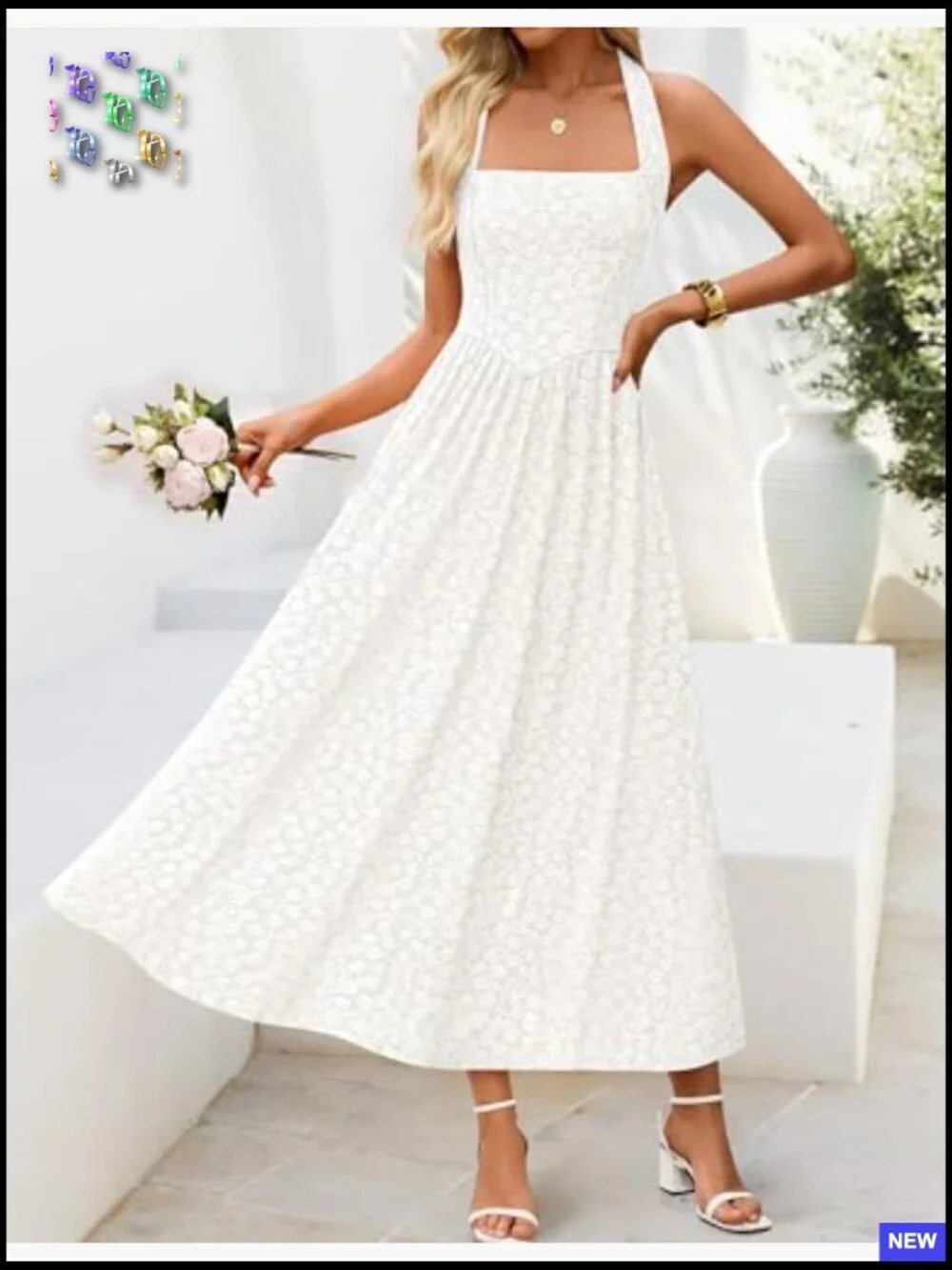Floral Halter Maxi Dress Elegant A-Line Summer Wedding Guest Cocktail Party - Picture 5 of 7